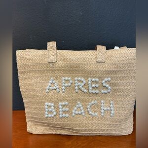 Urban Expressions Straw Tote with Faux Pearls “Apres  Beach” NWT beach bag